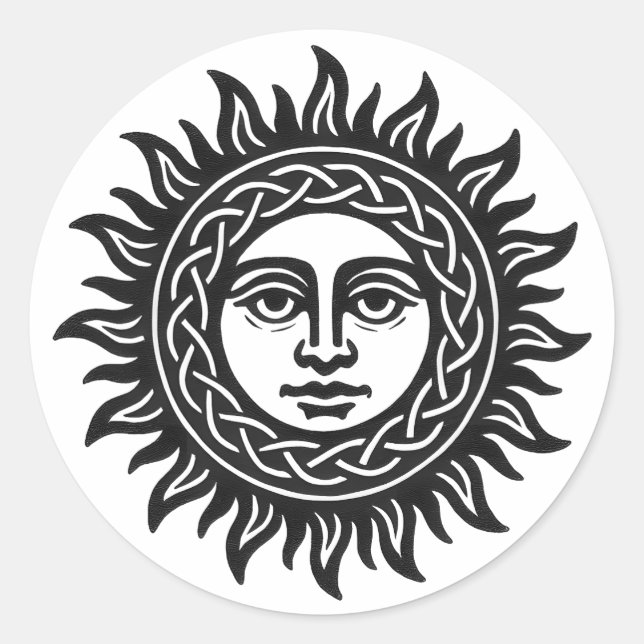 Solar Visage Sigil – Black Sun Emblem Classic Round Sticker (Front)