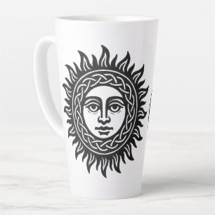 Solar Visage Sigil – Black Sun Emblem Latte Mug