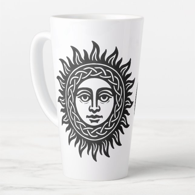 Solar Visage Sigil – Black Sun Emblem Latte Mug (Left Angle)