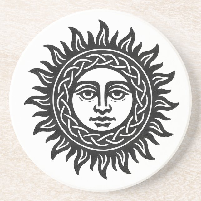 Solar Visage Sigil – Black Sun Emblem Tee Coaster (Front)