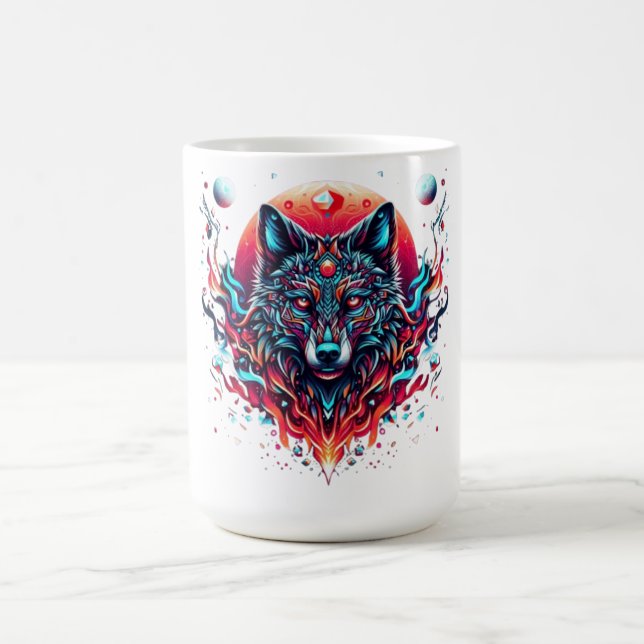 Solar Wolf Totem – Fire & Moonlight Fusion Coffee Mug (Center)
