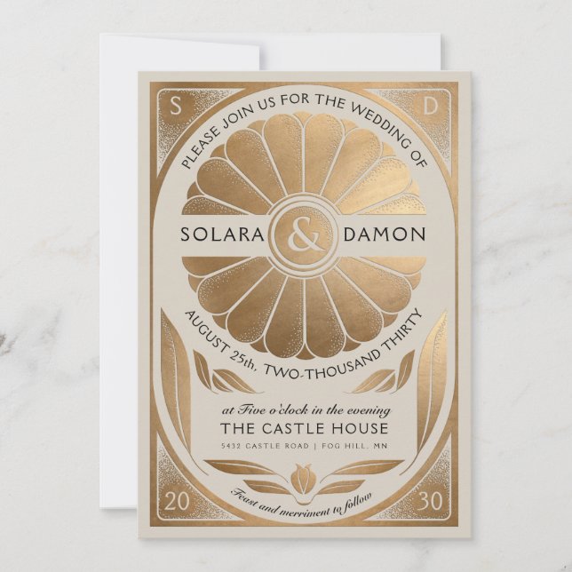 SOLARA I - Botanic Faux Gold Wedding Invitation (Front)