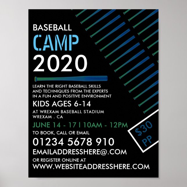Solarised Baseball Bat, Baseball Camp Advertising Poster (Front)