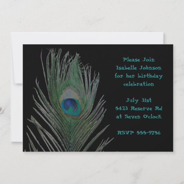 Solarised Peacock Birthday Invitation (Front)
