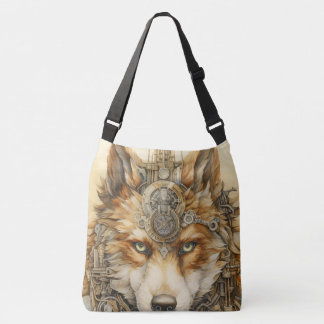 Solarpunk Red Wolf Steampunk inspiration Crossbody Bag