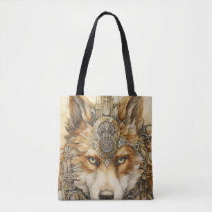 Solarpunk Red Wolf Steampunk inspiration Tote Bag