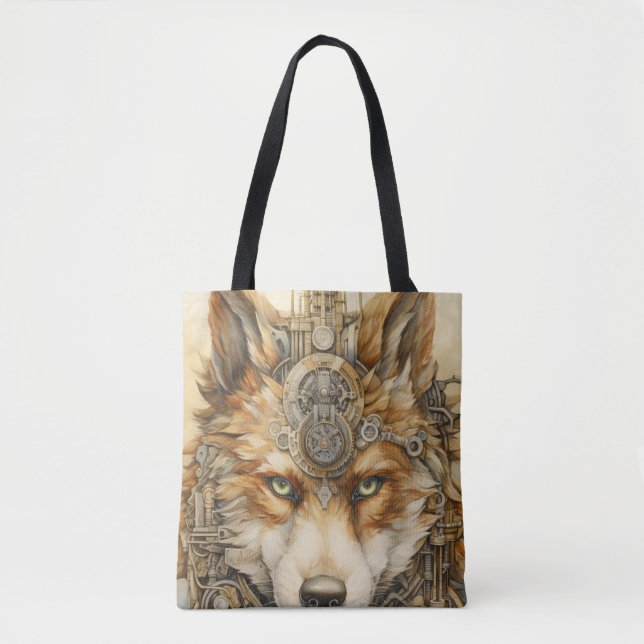 Solarpunk Red Wolf Steampunk inspiration Tote Bag (Front)