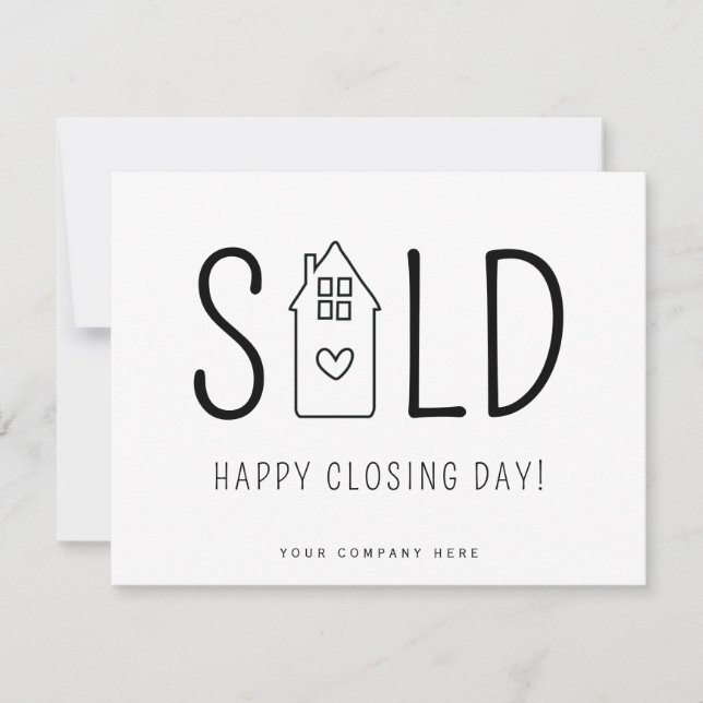 Sold Happy Closing Day Real Estate Heart House Card (Front)