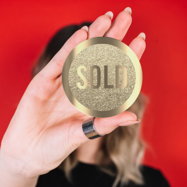 Sold Out Glitter Sepia Faux Gold Real Estate Agent Classic Round Sticker (Creator Uploaded)