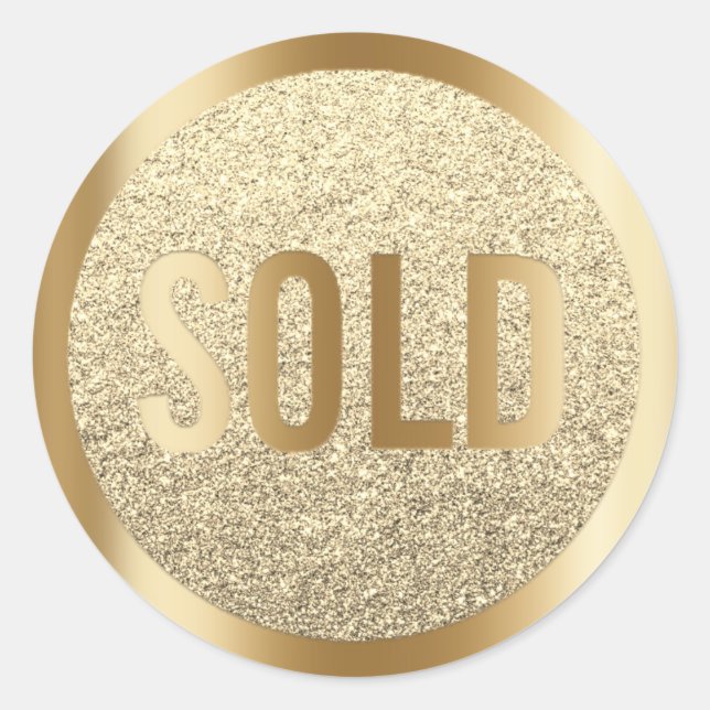 Sold Out Glitter Sepia Lux Gold Real Estate Agent Classic Round Sticker (Front)