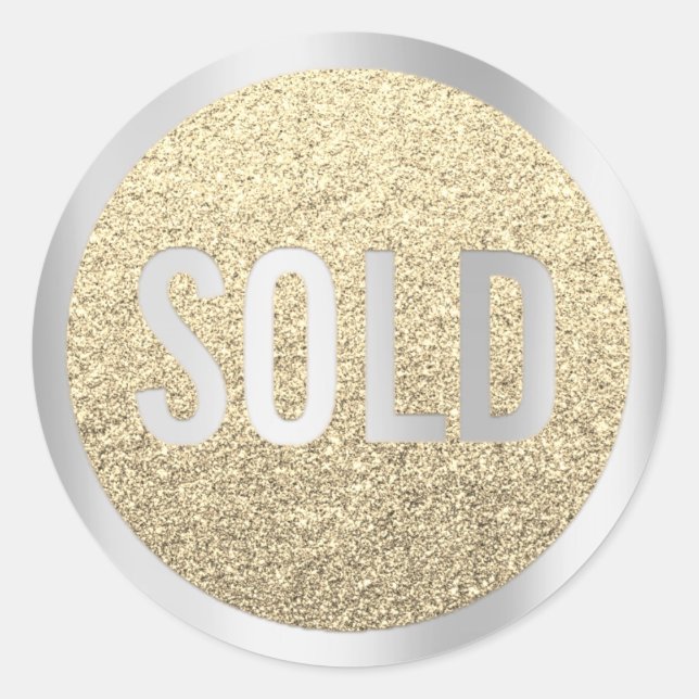Sold Out Glitter Silver Gold Real Estate Agent Classic Round Sticker (Front)