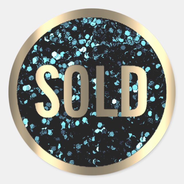 Sold Out Teal Sequin Metallic Real Estate Agent Classic Round Sticker (Front)