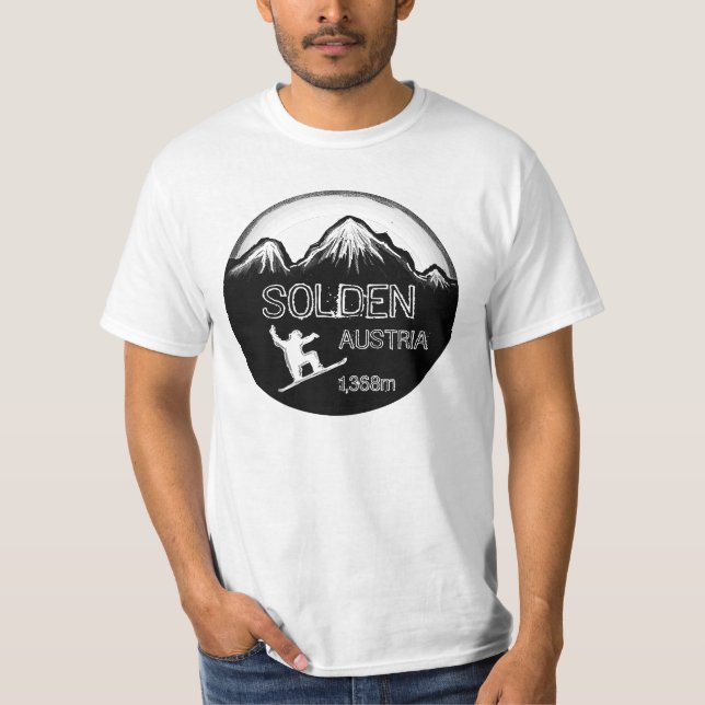 Solden Austria black white snowboard art value tee (Front)