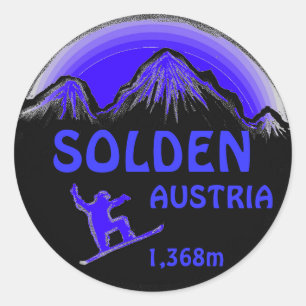 Solden Austria blue snowboard art stickers