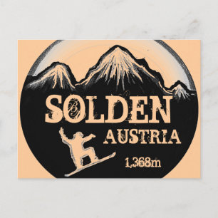 Solden Austria peach snowboard art postcard
