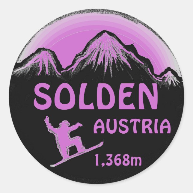 Solden Austria purple snowboard art stickers (Front)