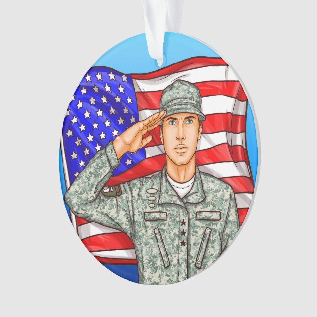 Soldier and American Flag - Appreciation Ornament (Front)