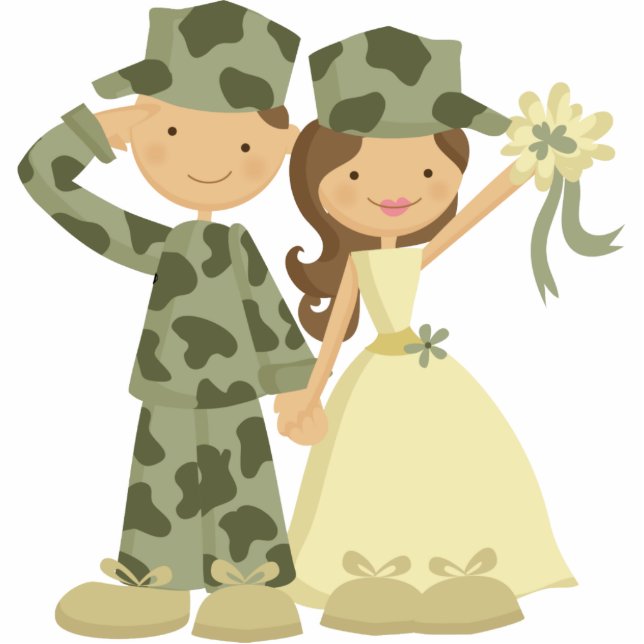 Soldier and Bride Wedding Cake Topper Standing Photo Sculpture (Front)