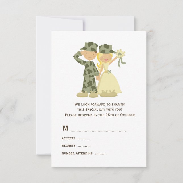 Soldier and Bride Wedding RSVP Cards (Front)