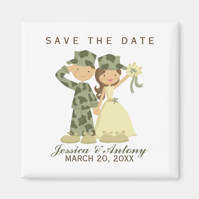 Soldier and Bride Wedding Save the Date Magnet (Front)