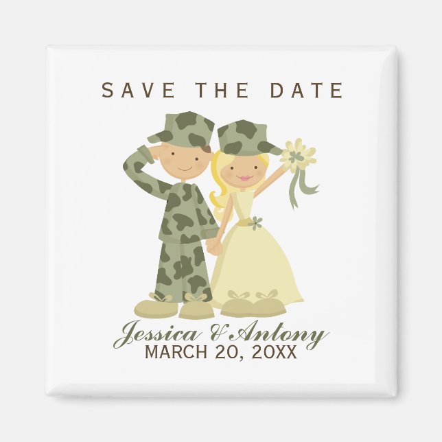 Soldier and Bride Wedding Save the Date Magnet (Front)
