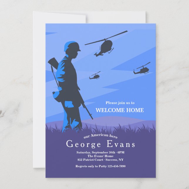 Soldier and Helicopter Military Welcome Home Invitation (Front)