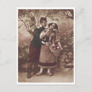 Soldier and Peasant Girl Retro Romantic Postcard
