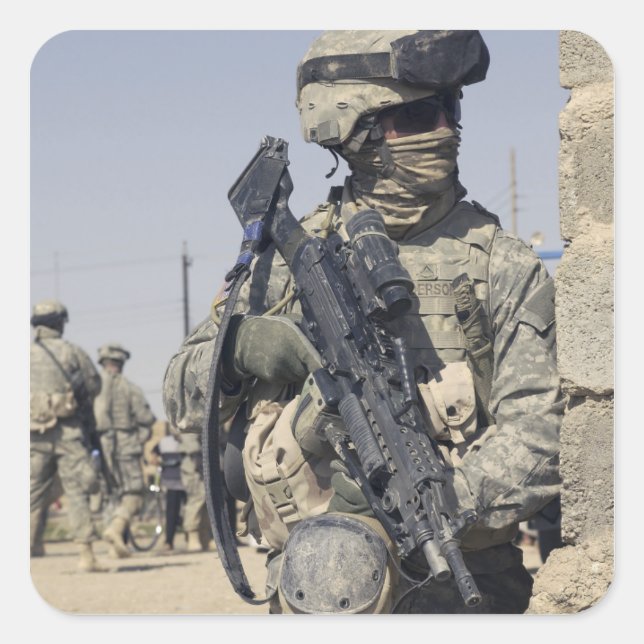 Soldier armed with a MK-48 Square Sticker (Front)