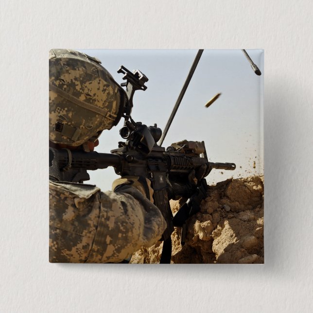 soldier engages enemy forces 15 cm square badge (Front)