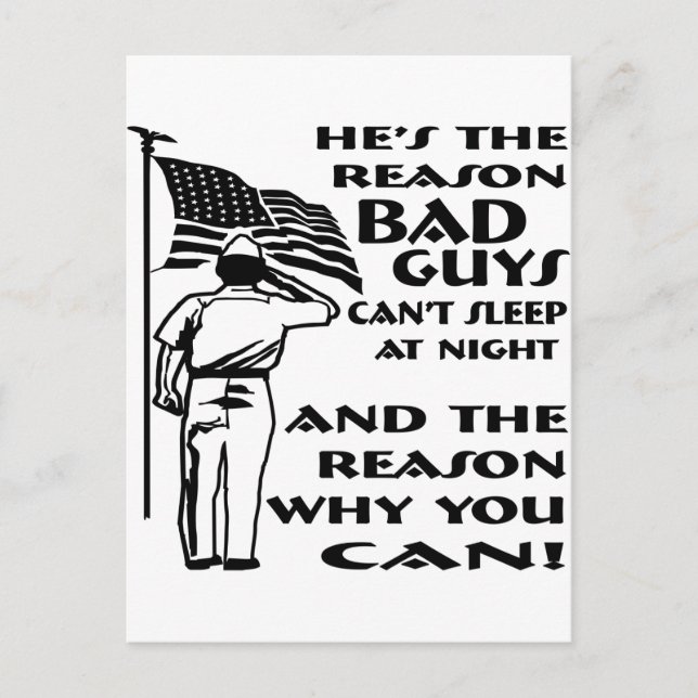 Soldier & Flag The Reason You Can Sleep At Night Postcard (Front)