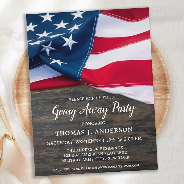 Soldier Going Away Party Patriotic Flag Military  Invitation Postcard (Creator Uploaded)
