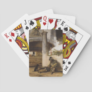 Soldier Guarding a Gate With his Pet Dog Playing Cards