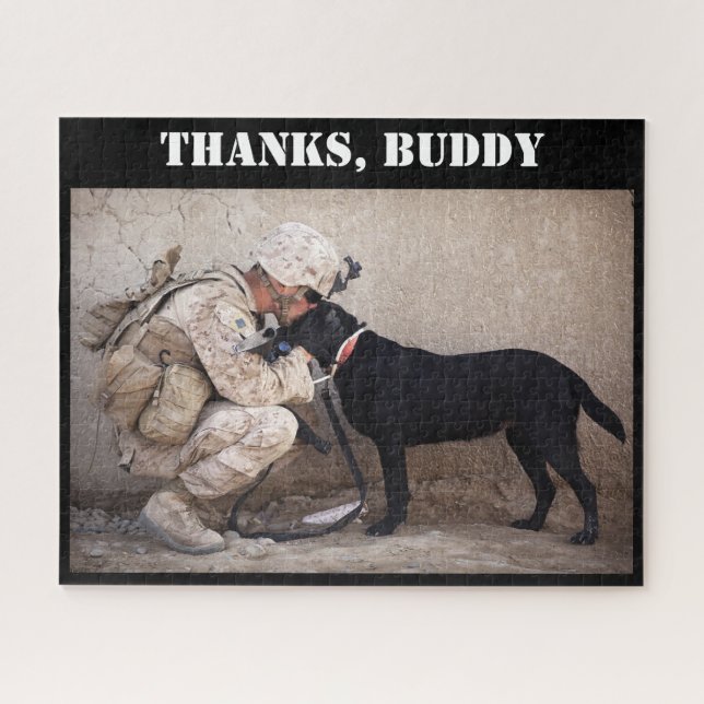 Soldier in Combat Gear & Military Dog Jigsaw Puzzle (Horizontal)