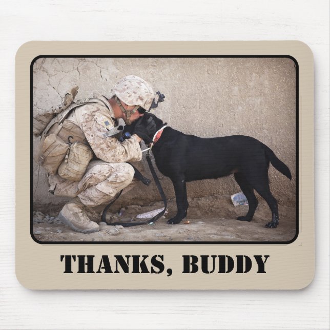 Soldier in Fatigues with His Military Dog Mouse Mat (Front)