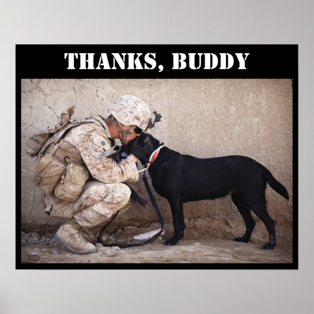 Soldier in Fatigues with His Military Dog Poster (Front)