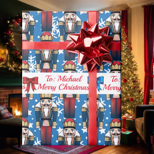 Soldier Nutcracker Personalise Name Christmas Snow Wrapping Paper