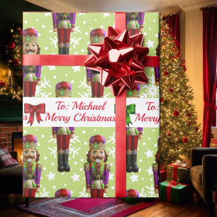 Soldier Nutcracker Personalise Name Christmas Snow Wrapping Paper