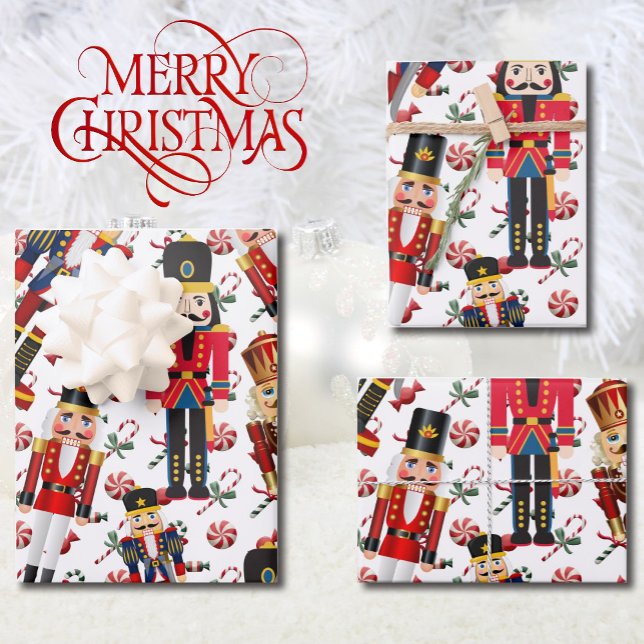 Soldier Nutcracker Toss with Peppermints Christmas Wrapping Paper Sheet (Creator Uploaded)