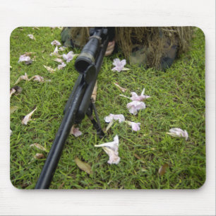 Soldier practices sniper tactics mouse mat