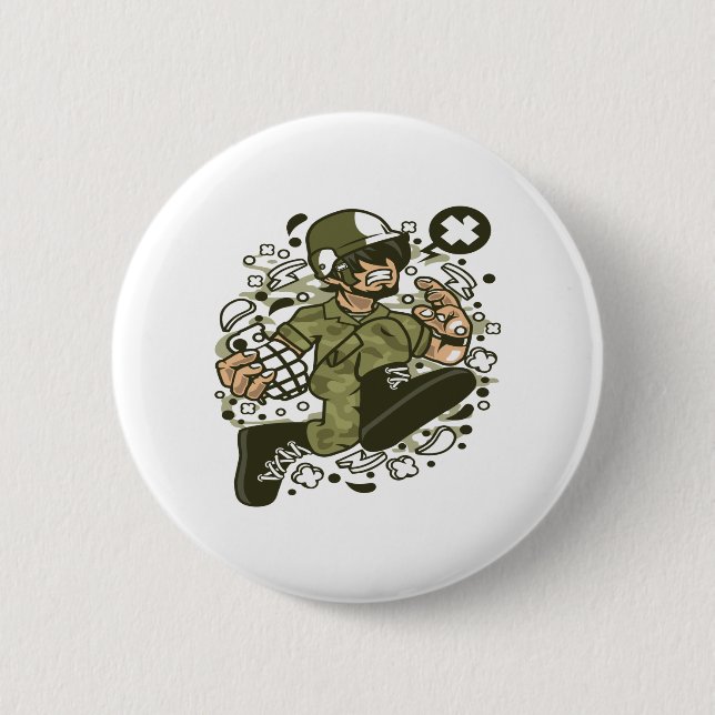 Soldier Running 6 Cm Round Badge (Front)