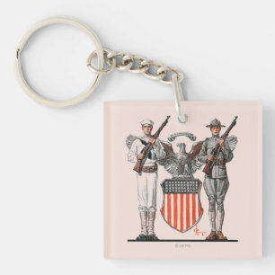 Soldier, Sailor and U.S. Shield Key Ring