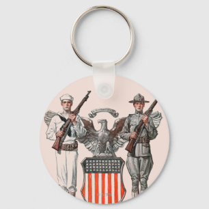 Soldier, Sailor and U.S. Shield Key Ring