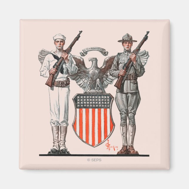 Soldier, Sailor and U.S. Shield Magnet (Front)
