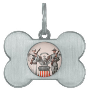 Soldier, Sailor and U.S. Shield Pet Name Tag
