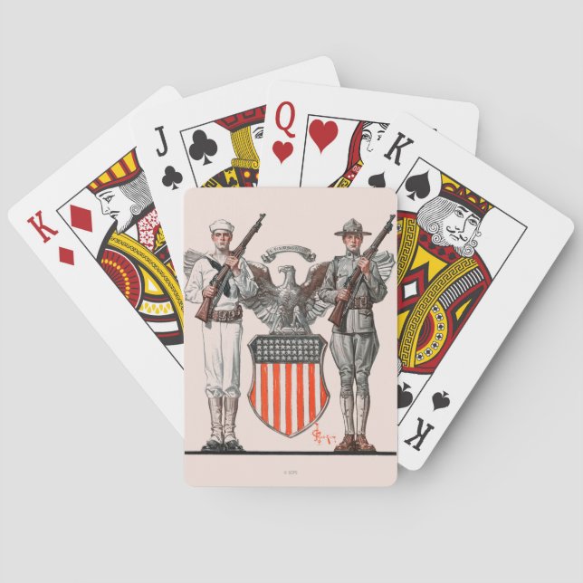 Soldier, Sailor and U.S. Shield Playing Cards (Back)