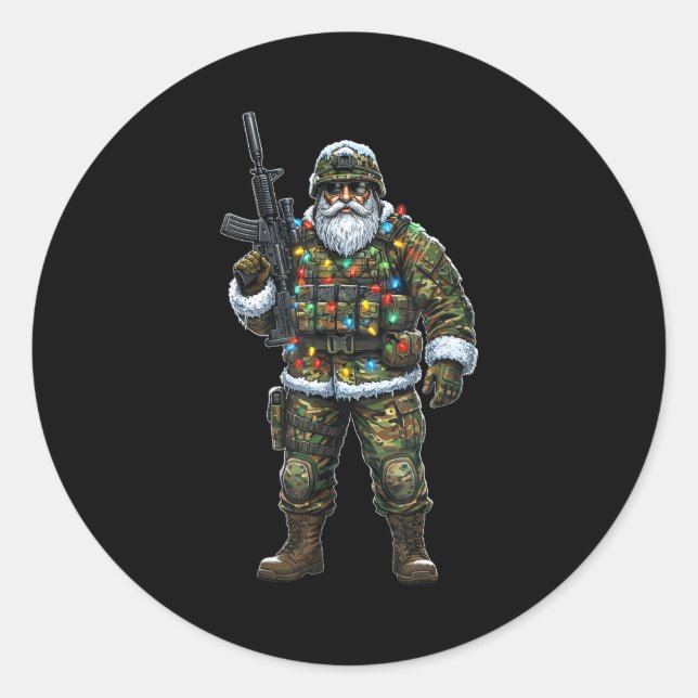 Soldier Santa Camouflage Christmas Military Hunter Classic Round Sticker (Front)