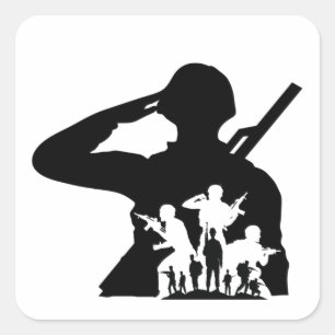 Soldier silhouette keychain square sticker