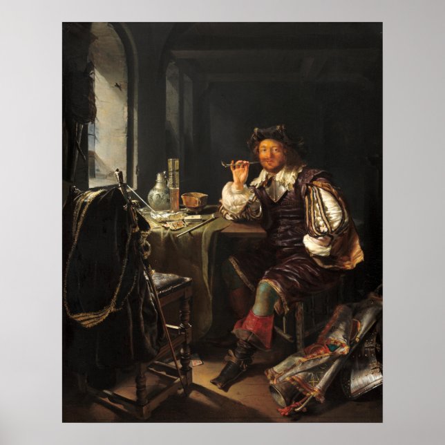 Soldier Smoking - Frans van Mieris Fine Art Poster (Front)