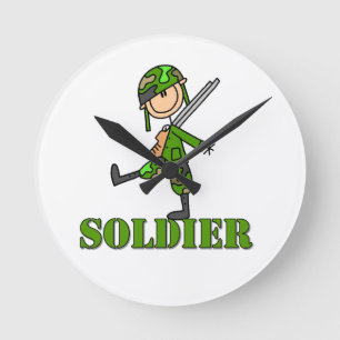 Soldier Stick Figure Round Clock