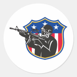 soldier swat policeman rifle shield classic round sticker
